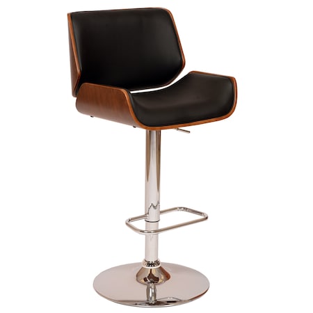 Armen Living London Black Faux Leather Adjustable Height Swivel Walnut Wood and Chrome Bar Stool LCLOSWBABLWA
